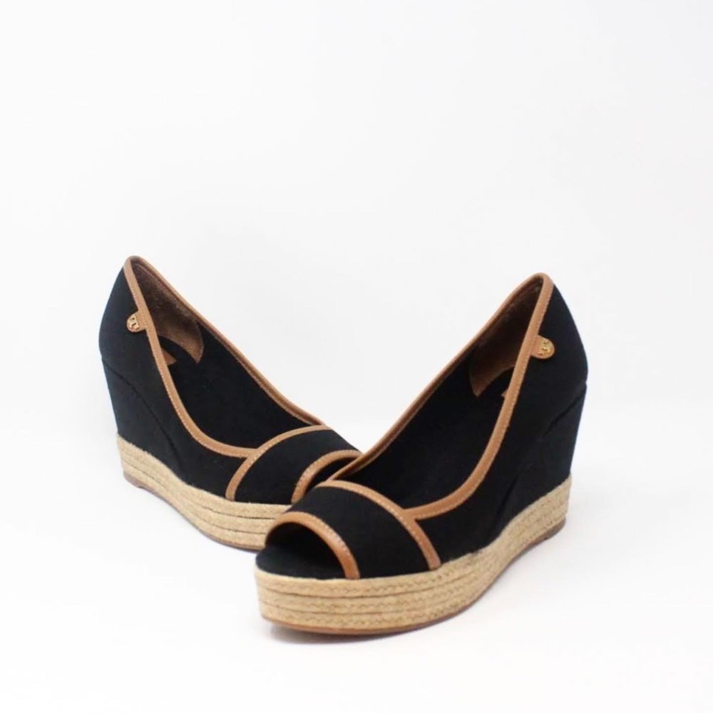 TORY BURCH Black Majorca Wedges Size 37 US 7